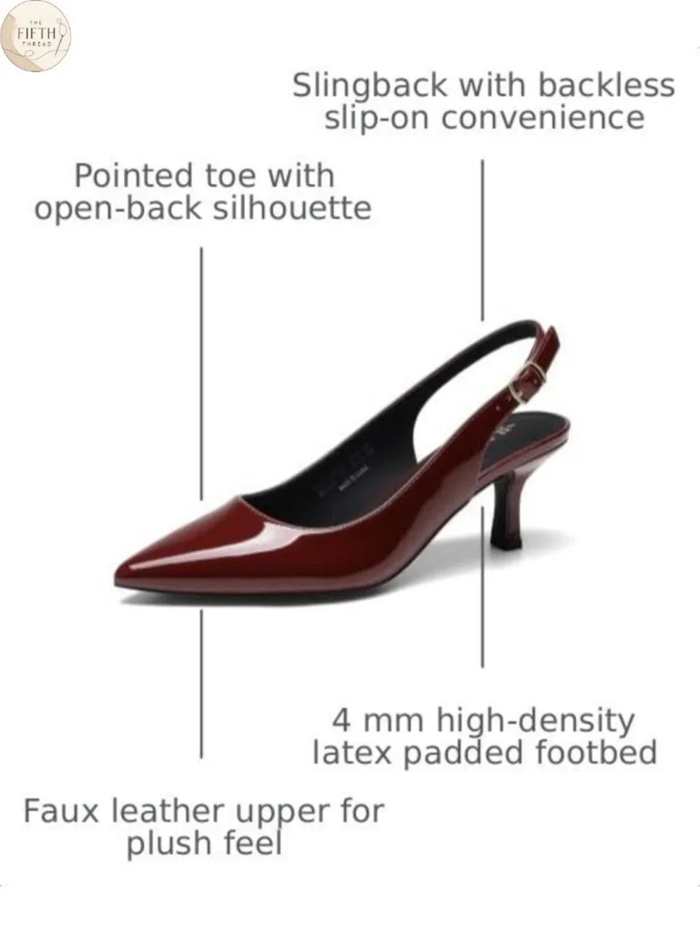 Women's Slingback Kitten Heel Pumps Pointed Toe Faux Leather Office Party